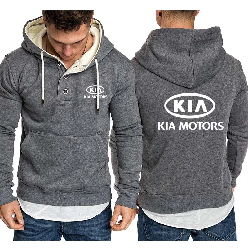 

Casual Autumn Winter Men's Hoodie KIA Car Logo Print high quality cotton Solid color Keep warm trend Splicing Men's Jacket