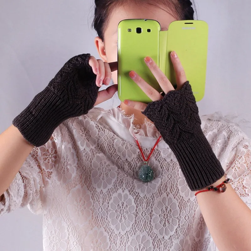 

Women Gloves Stylish Hand Warmer Winter Gloves Women Arm Crochet Knitting Faux Wool Mitten Warm Fingerless Gloves