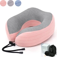 U Shaped Memory Foam Travel Pillow Bedding Car Aircraft Neck Massage Pillows Cotton Solid Color Free Eye Mask and Earplugs (3)