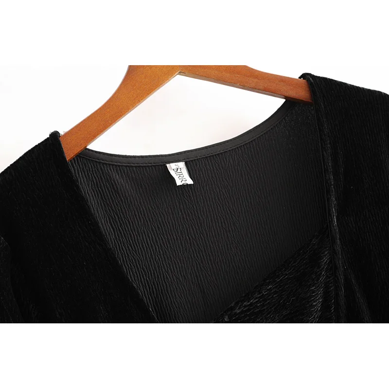 Za 2020 модное женское платье миди черный квадратный воротник корейский бархат