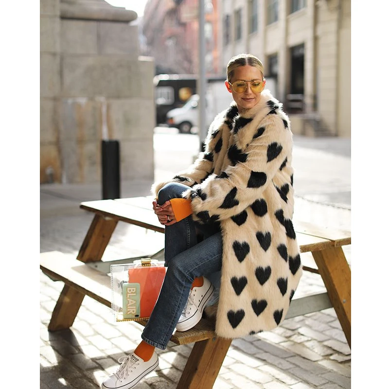 TOPFUR New Fashion Mink Peach Heart Pattern Long Coat With lapel  Long Sleeve Winter Warm For Women Luxury Coat