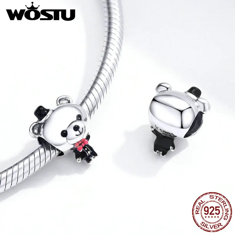 WOSTU Свадебные бусы с медвежонком из стерлингового серебра 925 пробы Подвески