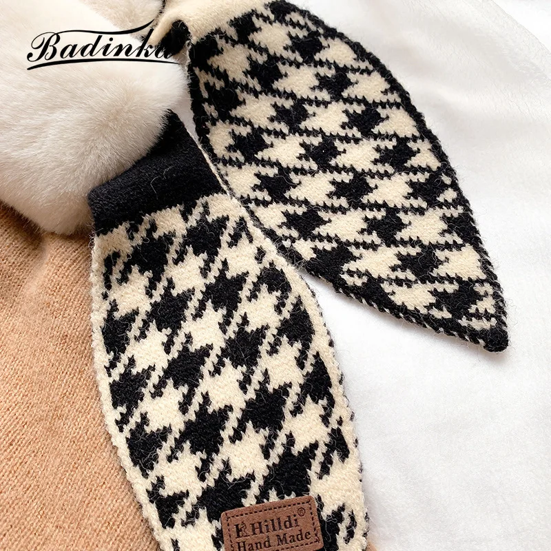 

2021 New Winter Thick Warm Faux Rabbit Fur Neck Collar Scarf Neckerchief Women Houndstooth Designer Knitted Scarfs for Ladies