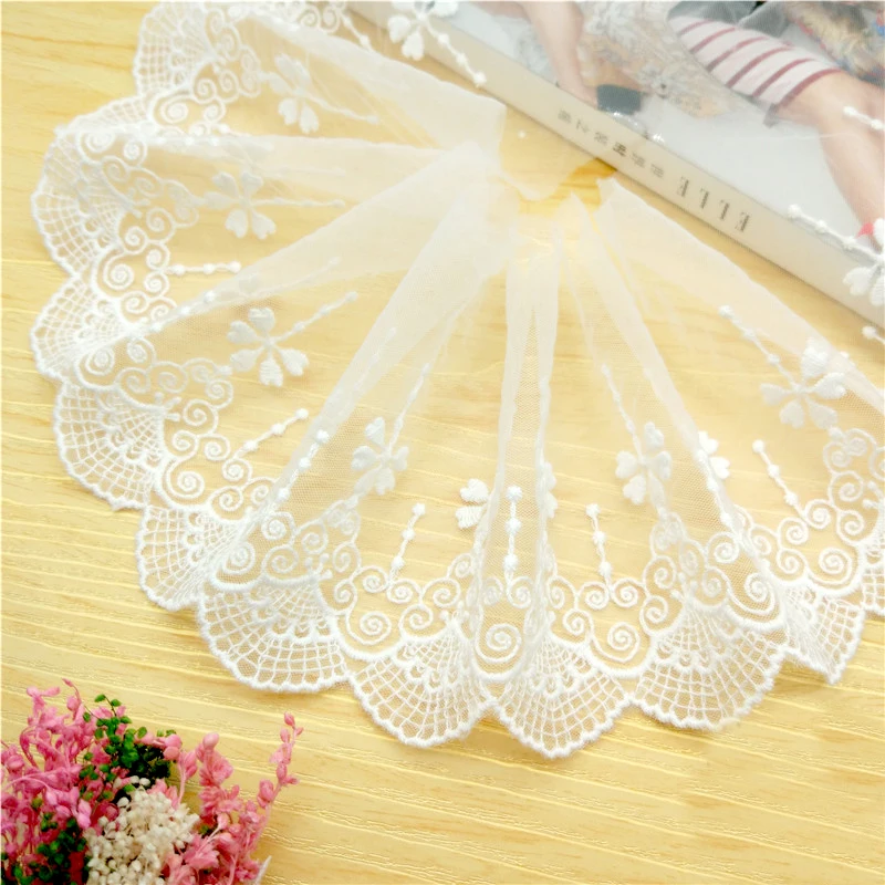 14 yards/lot Width 10.5cm White cotton embroidered mesh lace Garment lace trims trimmings DIY Sewing accessories 178