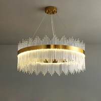 led art deco postmodern stainless steel glass gold round oval designer chandelier lighting lustre for foyer dinning room