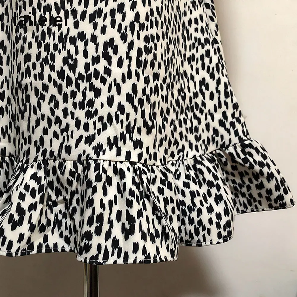 

Sexy Leopard Print V-neck Mini Dress Women Korean Autumn New Party Chic Retro Fashion Ropa Mujer Slim Puffy Sleeves Ruffles Robe
