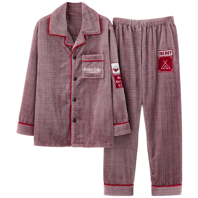 

Men Pajamas Winter Flannel Pajama Set Plus Size M-4XL Coral Fleece Casual Thick Homewear Warm Sleepwear Boys Pijama Mujer