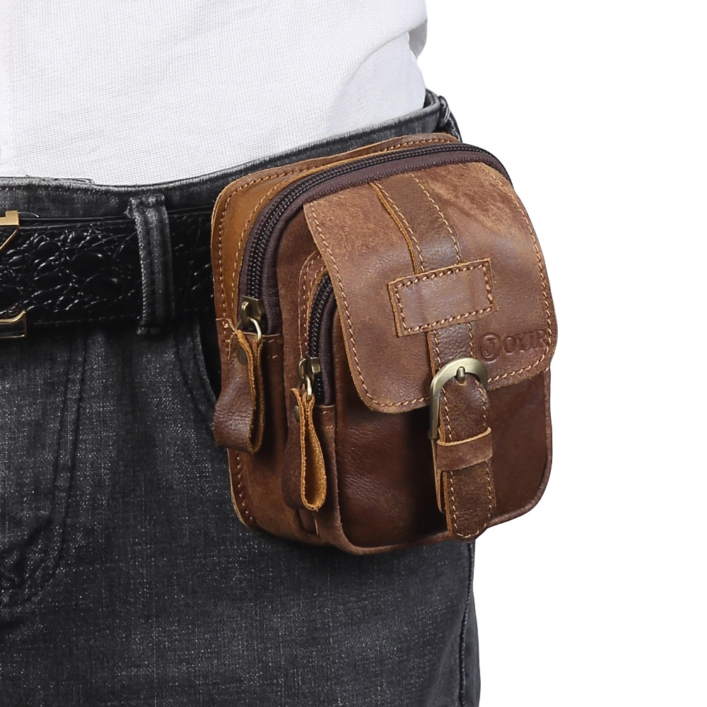 

Men's Genuine Leather Belt Waist Bag Outdoor Multi-function Mens Mini Bag Wear Mobile Phone Belt Bag Tool Bag Coin Purse