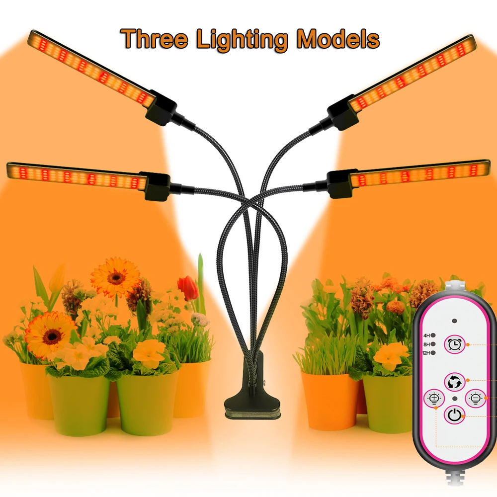 For Indoor Plants Full Spectrum Clip-on Plant Lamp 4/8/12h Timer 5 Dimmable Level Adjustable Gooseneck 3 Light Models