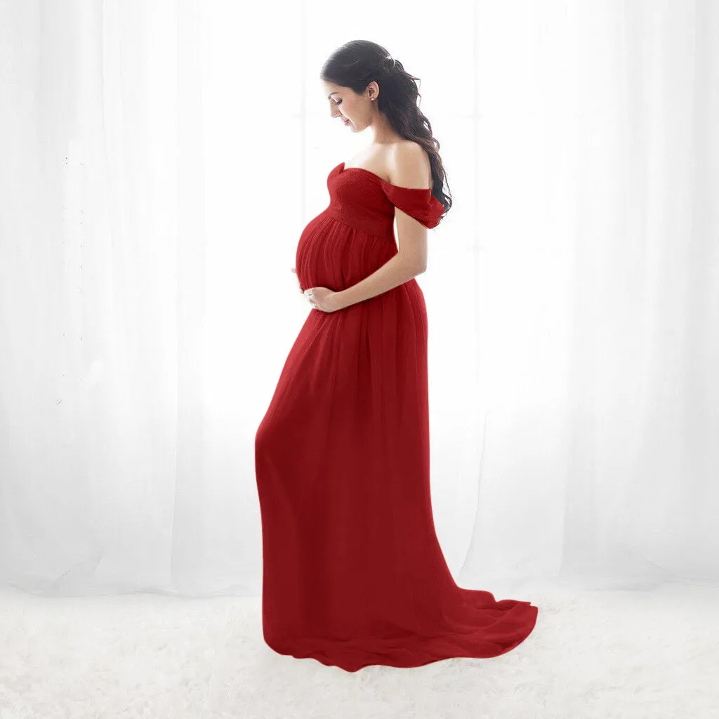 

Pregnancy Summer Dress Women Off Shoulder Pregnants Sexy Photography Ruffled Nursing Long Dress Dress Pregnant Photography 2021