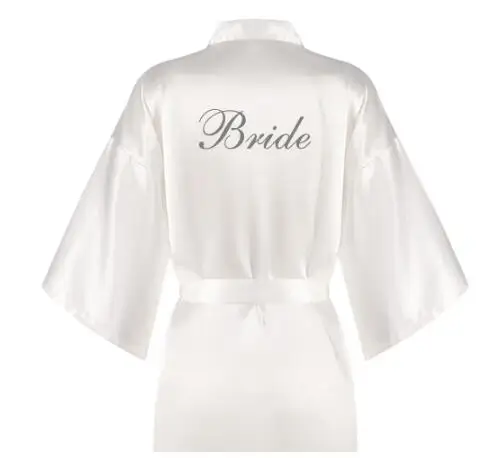 Женский атласный халат для невесты серебристый розового цвета письма свадебный