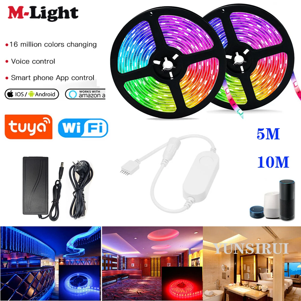 5 м 10 RGB RGBWW светодиодные полосы светильник Tuya Smart Life Wi Fi контроллер 12V 5050 60led/м