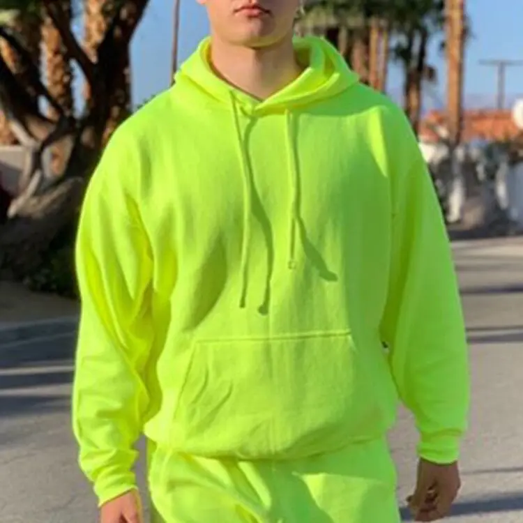 men sweatshirt Неоновый зеленый стильный мужской модный спортивный костюм из 2 предметов, толстовка с длинными рукавами+ свободные спортивные штаны, повседневный спортивный костюм для мужчин, новинка, OMSJ - Цвет: men sweatshirt