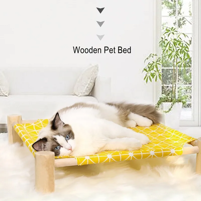 

Cat Bed House Cat Hammocks Bed Wood Canvas Cat Lounge Bed for Small Dogs Rabbit Cats Durable Canvas Pet House Supplies