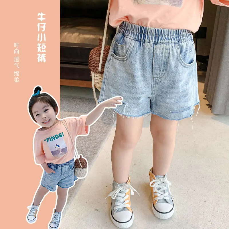 Эластичные джинсовые шорты Синие средней длины с эластичным поясом передними и