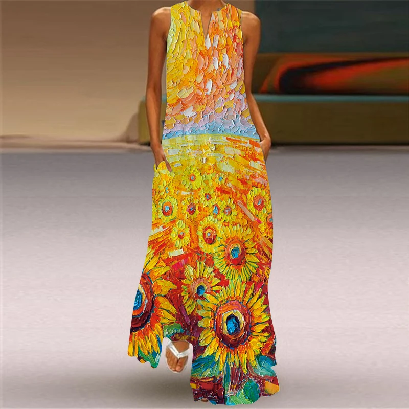 

2021 Fashion Summer Beach Women's Dress Elegant Robe Long Dress Party Sleeveless Dresses Women Casual Sundress Vintage Dresses