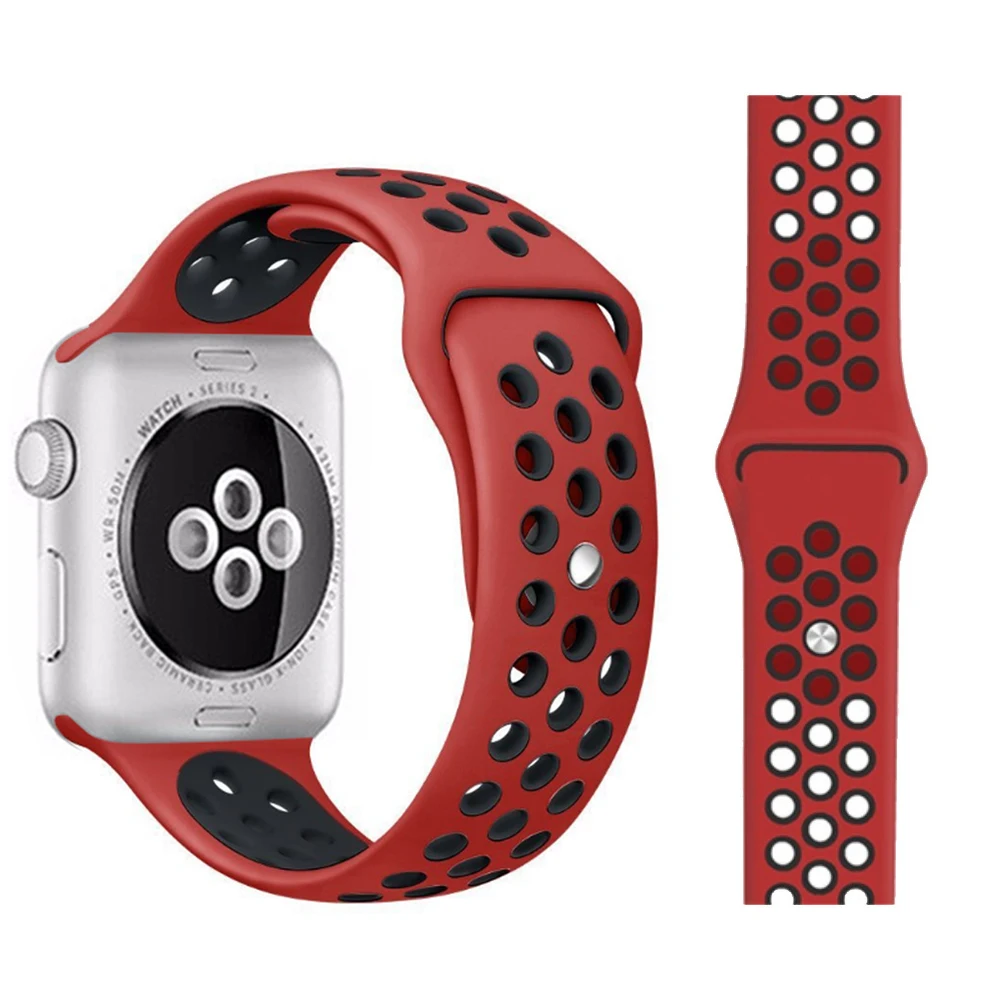 Модный спортивный силиконовый ремешок для часов apple watch 42 мм, 38 мм, 40 мм, 44 мм, браслет Nike+ Iwatch series 5/4/3/2/1 - Цвет ремешка: Red with black