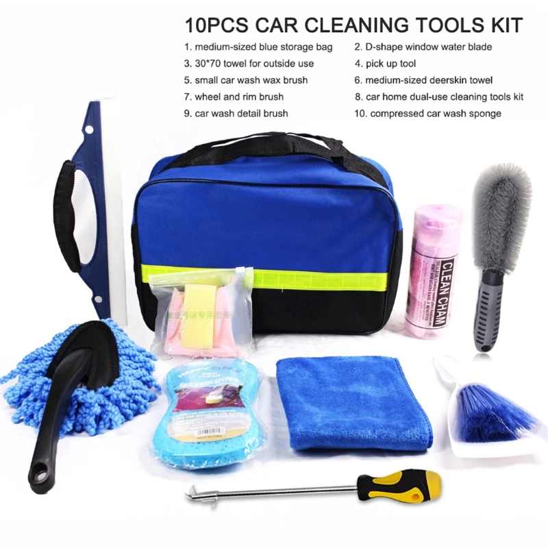

10Pcs Microfibre Car Wash Cleaning Tools Set with Storage Bag for Exterior Washing Interior Cleaning Dropship