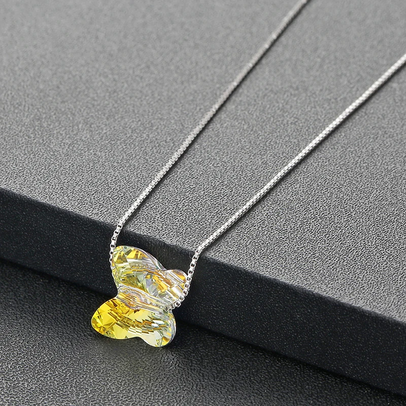 Original Crystals From Swarovski Butterfly Bead Pendant Necklace Simple Trendy Collars S925 Silver Fine Jewelry For Women Girls | Украшения