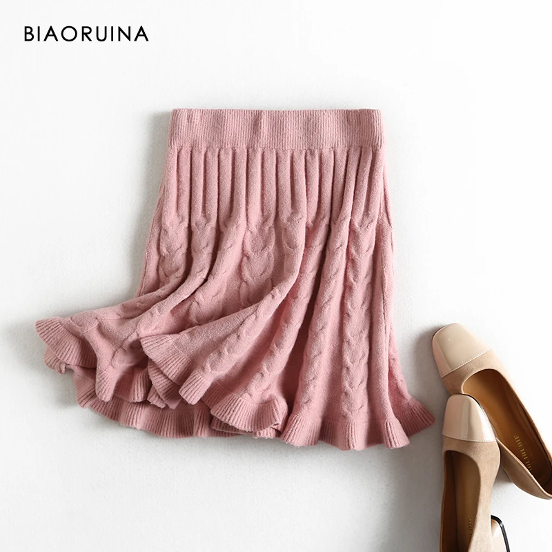 BIAORUINA Женская милая однотонная трикотажная юбка женская элегантная мини с