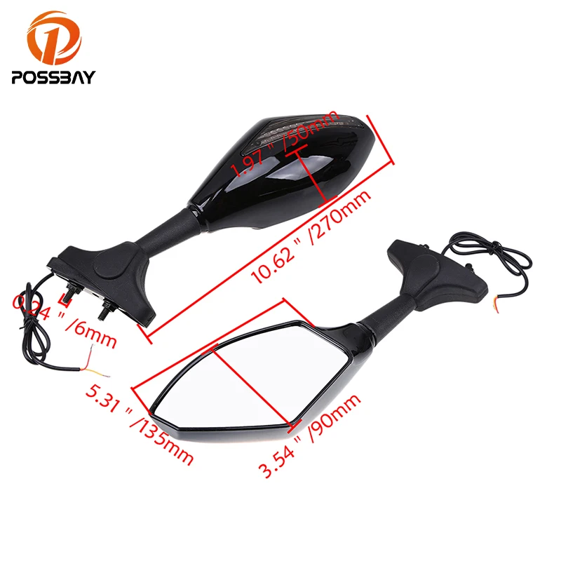 Черные мотоциклетные зеркала POSSBAY с лампой указателя поворота для мотоцикла Honda
