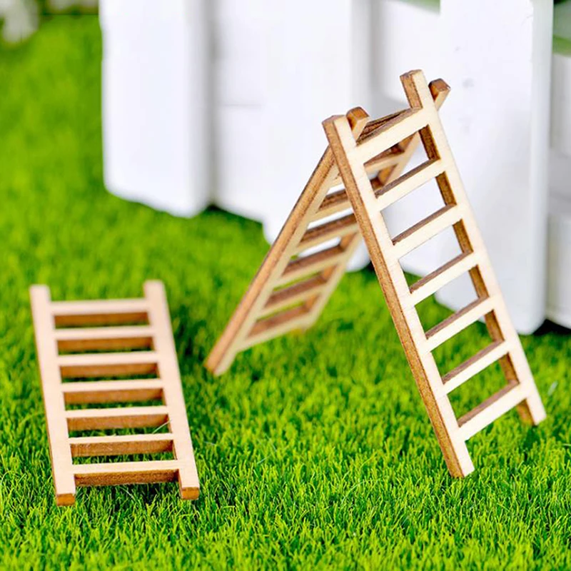 

3PCs Mini Wood Ladder Figurines Craft Garden Gift DIY Ornament Garden