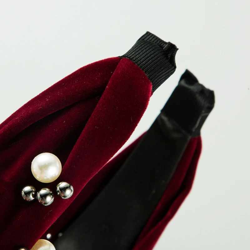 

High Quality Pearl Headband Flannel Knotted Hair Hoop Solid ColorBowknot Wide Brimmed Head Hoop Korean Fashion Hair Accessories