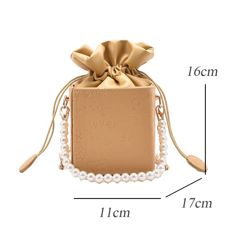 

Fashion Mini Purses and Bags Crossbody Pearl Cartoon Printing Small Box Flap Leather Chain Shoulder Bag Women Cute Side Handbag