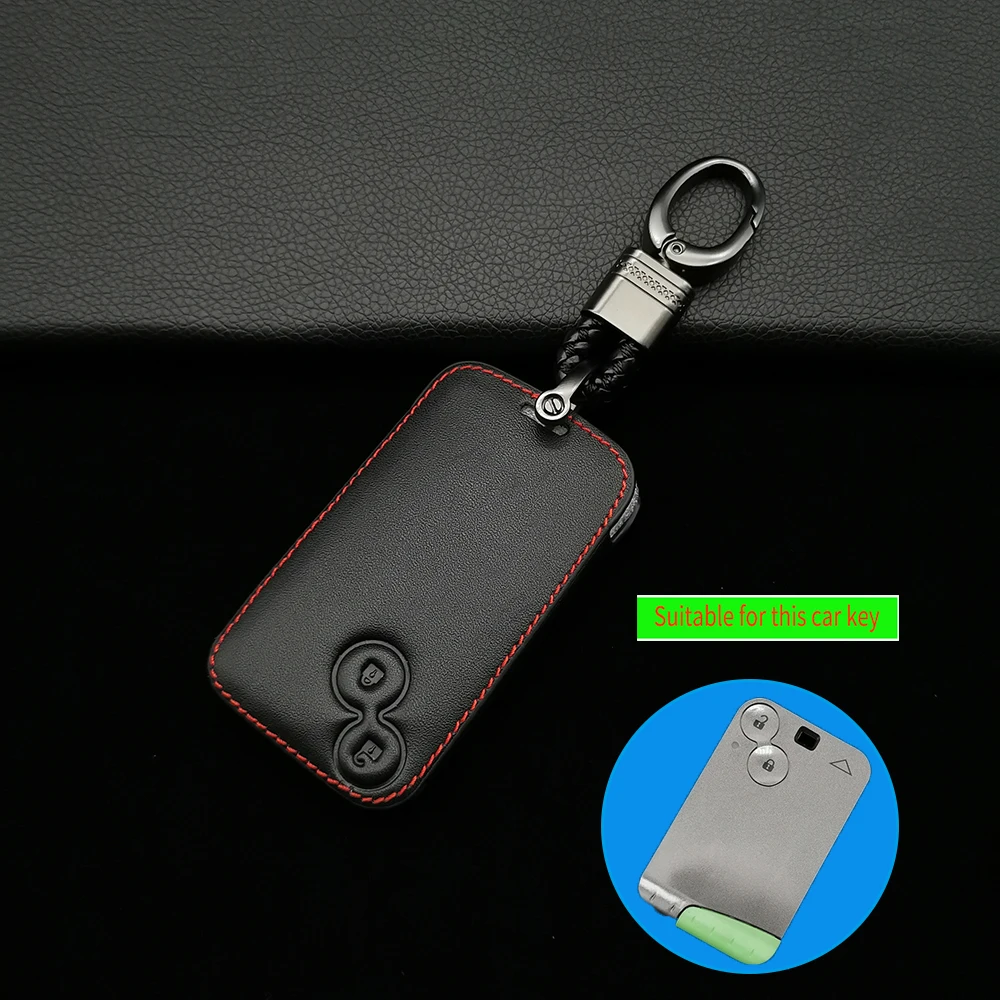 

Car Key Case, Leather Protective Cover With 2 Buttons For Renault Clio Logan Megane 2 3 Koleos Scenery Card Protect Shell