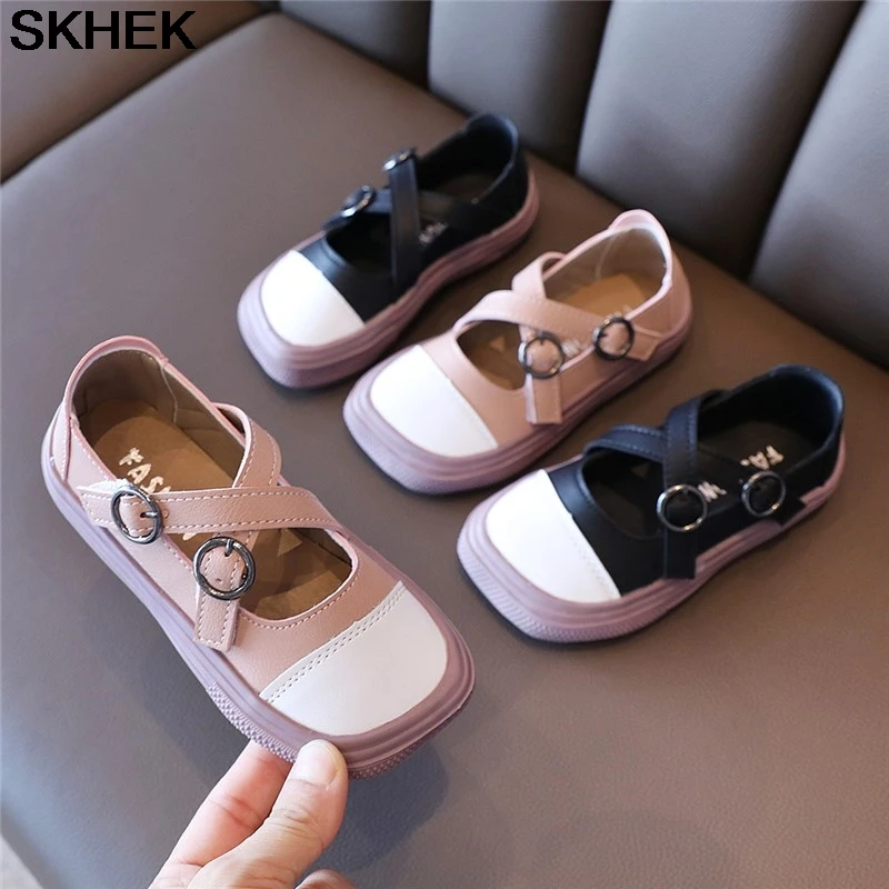 

Кроссовки Детские с двойной пряжкой, повседневные туфли-лодочки, квадратный носок, перекрестная шнуровка, для принцесс, плоская подошва, осень
