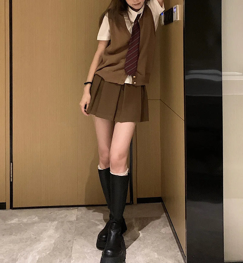 Милый костюм в стиле академии крутая Женская трикотажная рубашка топ летняя