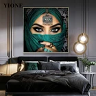 Мусульманская женщина с зеленым тюрбаном, Картина на холсте, Современная фигурка лица, Настенная картина, украшение для дома, плакаты, печать для спальни