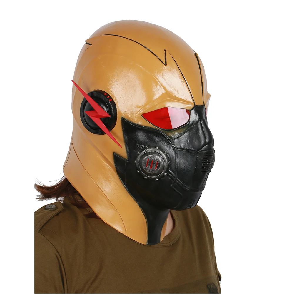 X-COSTUME кризис на земле-X Косплэй темно флэш-желтый и черный голову полностью из