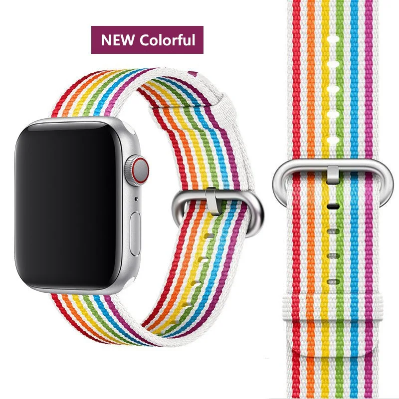 Colorful 32 Ремешок EIMO Nato для apple watch, ремешок 44 мм, 40 мм, apple watch 5, 4, 3, 2, iwatch, ремешок 42 мм, 38 мм, плетеный нейлоновый браслет correa, ремешок для часов - Цвет ремешка: Colorful 32