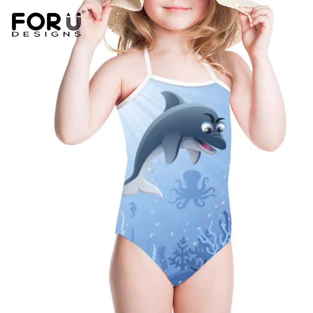 FORUDESIGNS/милый цельный костюм с принтом дельфина; купальный костюм для девочек; детская одежда для купания; одежда для купания для малышей; летний купальный костюм
