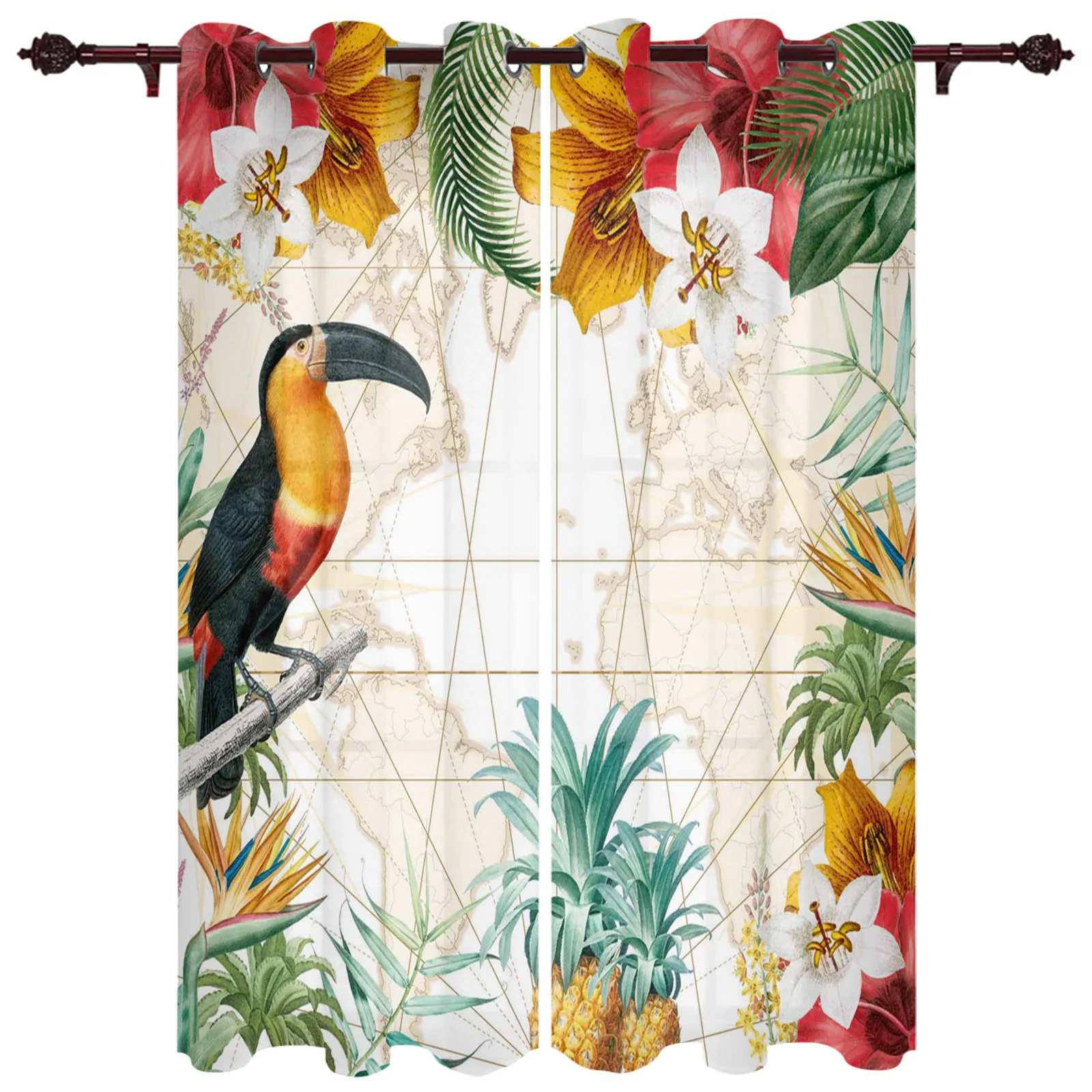 Оконные шторы Toucan с изображением цветов фруктов ананасов карты домашний декор