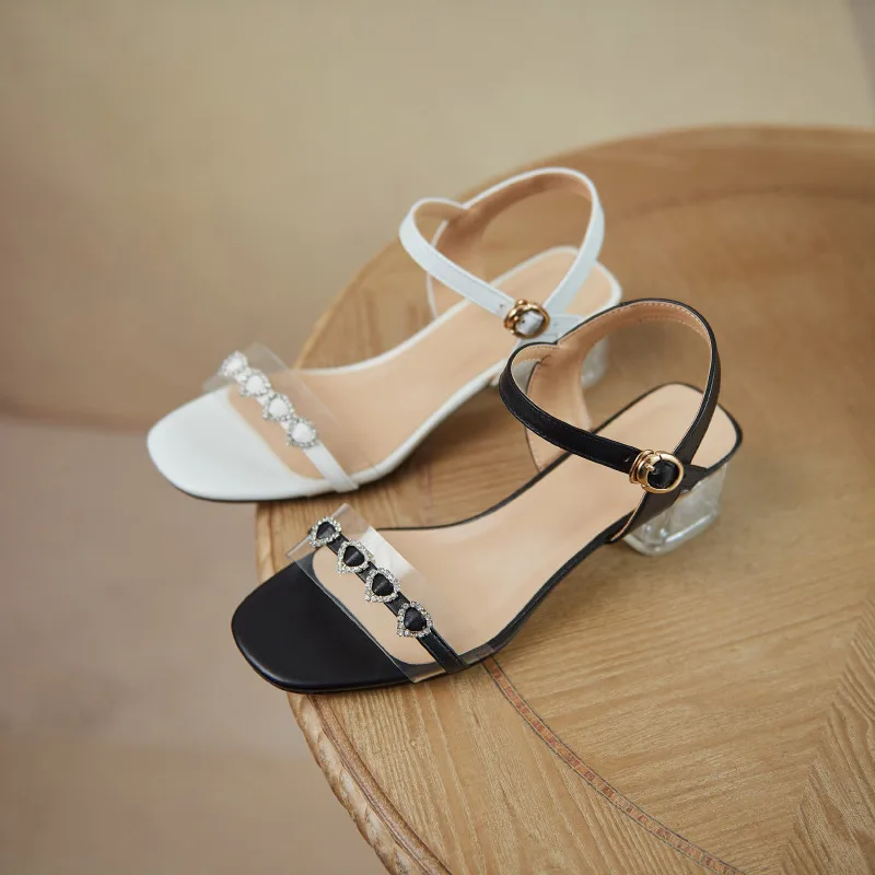 

MEMUNIA 2021 Hot Sale Thick Heel Casual Shoes Women Sandals Genuine Leather Footwear Buckle Sweet Summer Sandals Ladies