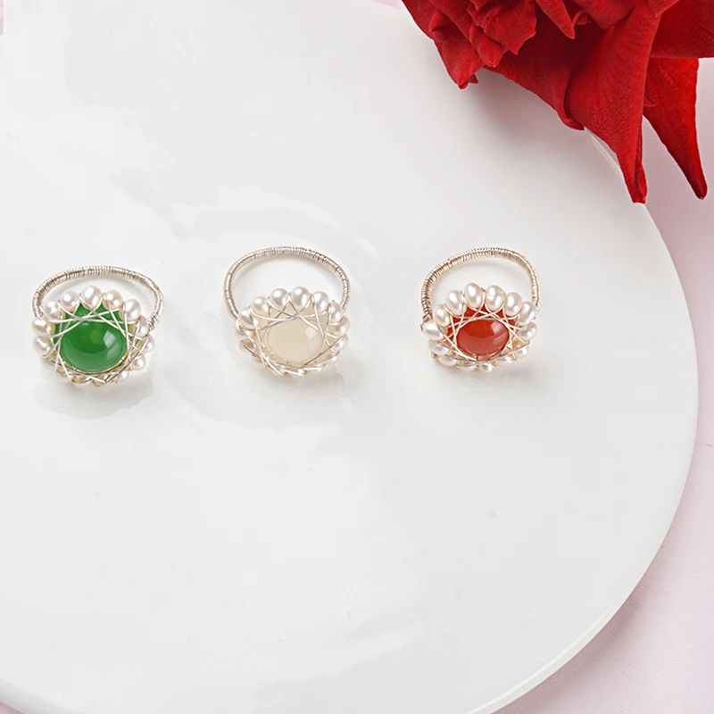 Женские винтажные кольца с натуральным пресноводным жемчугом ASHIQI дизайнерские