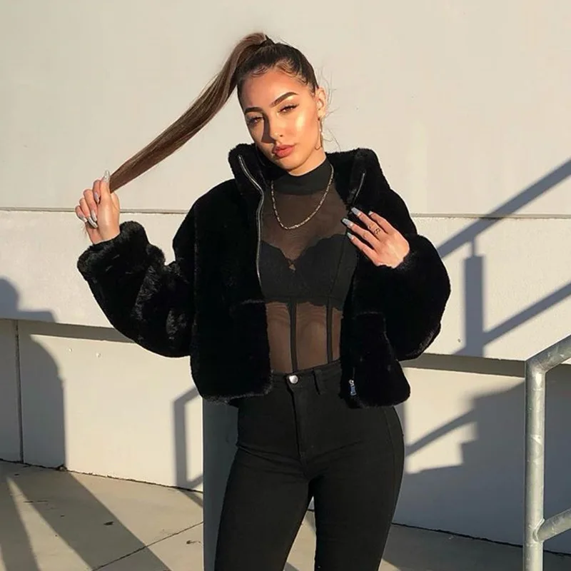 Готическое Женское пальто куртка из искусственного меха женская верхняя одежда