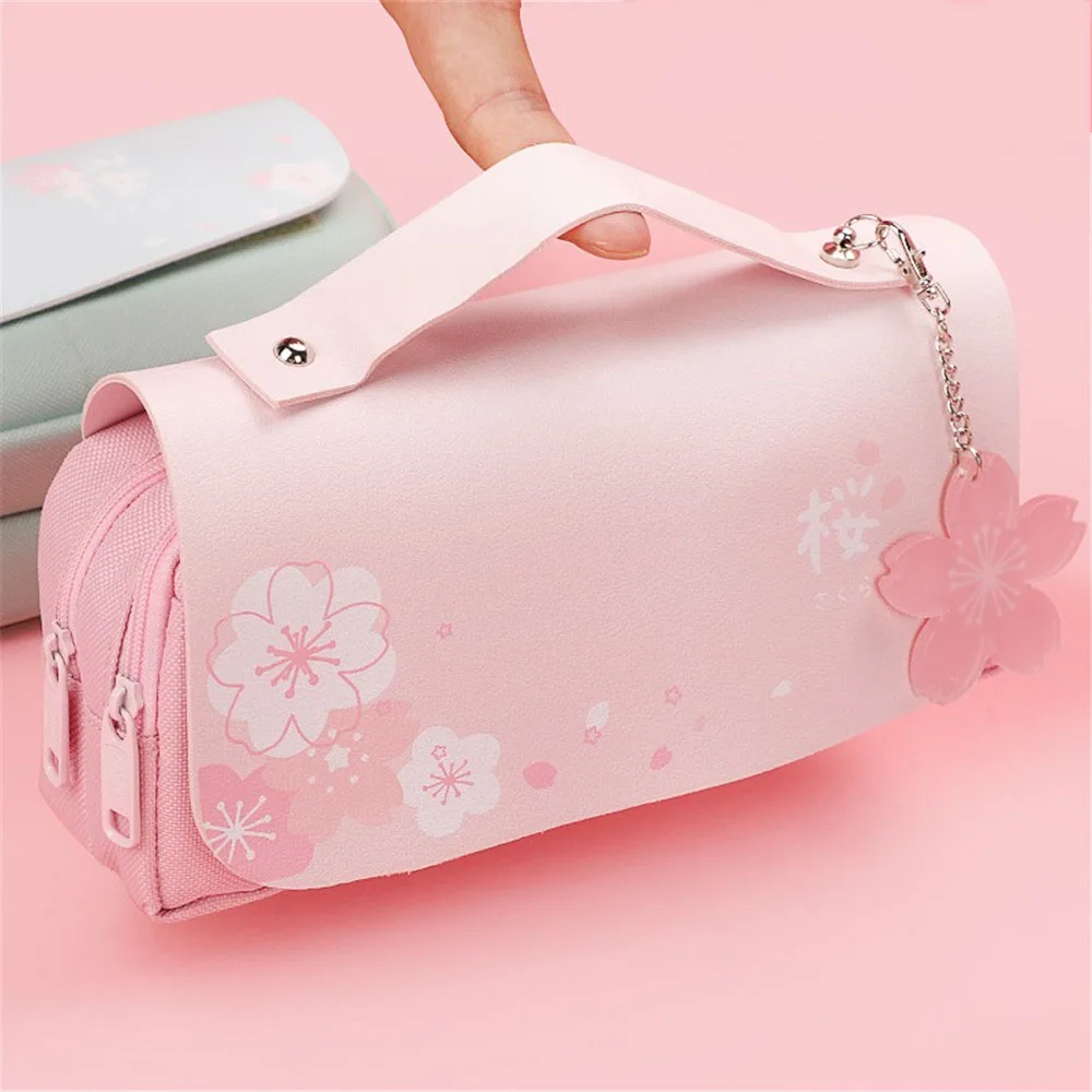 

PU Leather Pencil Bag Large Capacity Sakura Kawaii Pouch Pen Case Pen Pouch for School Girl Sweet Pencil Holder Stationery