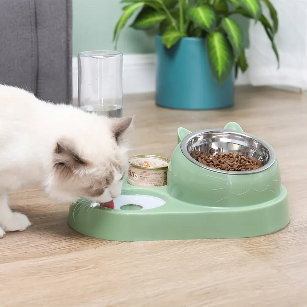 

Cat Dog Bowl 15 Degrees Tilted Stainless Steel Automatic Feeder Non-slip Pet Cat Food Bowl with Water Dispenser Pet Accessories