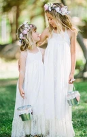 boho beach flower girls dresses ivory lace for wedding a line halter backless summer country toddlers wear communion gowns