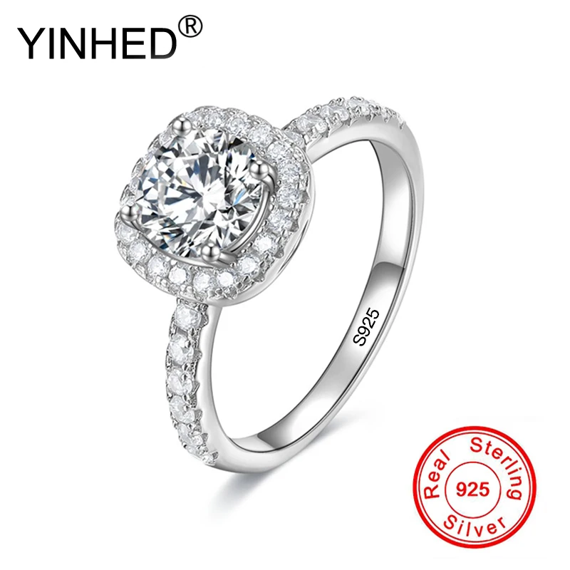 

YINHED Real 925 Sterling Silver Ring AAA+ Cubic Zirconia Diamond Jewelry Wedding Engagement Rings for Women ZR705