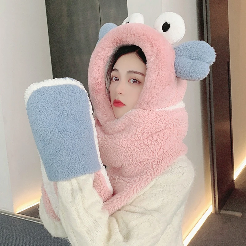 

Animal Warm Winter Faux Fur Hat Fluffy Plush Cap Hood Shawl Scarf Glove Dint