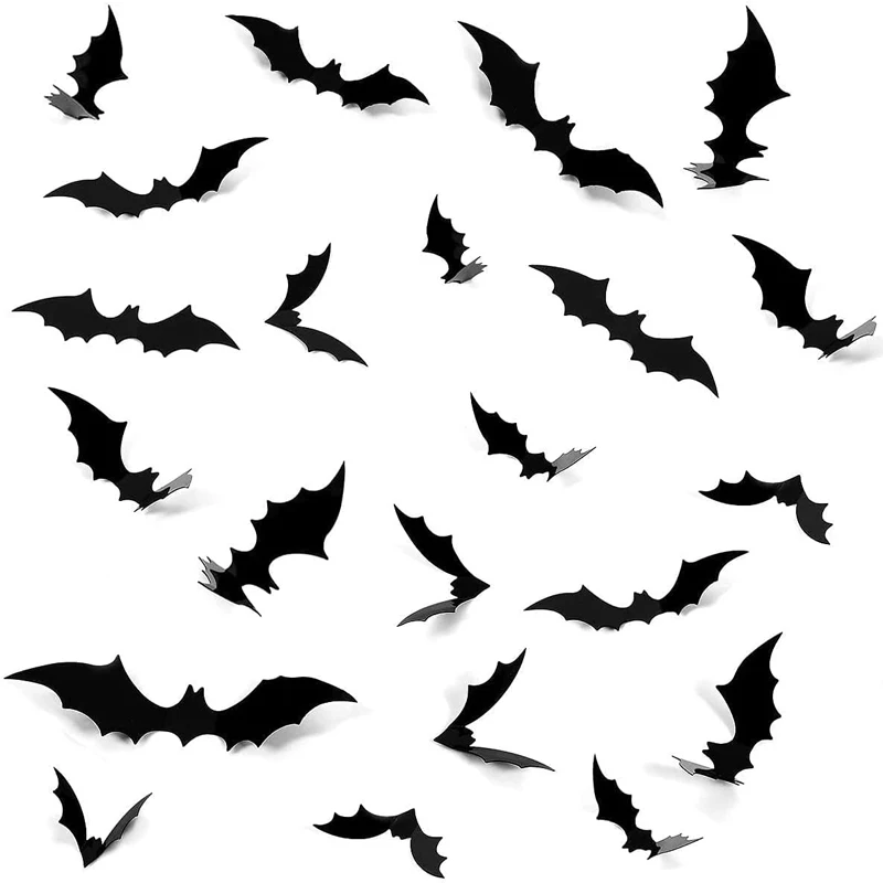 

Zollor 60Pcs/Set Halloween Decorations 3D Scary Bats Wall Stickers for Home Window Decor Art Wall Decals Festival Party Supplie