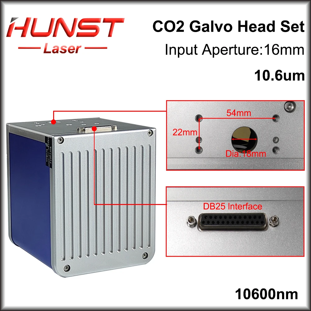 Hunst CO2 Laser Marking Machine Scanning Galvo Head 10.6um 10600nm Input Aperture 16mm Galvanometer Scanner with Power Supply enlarge