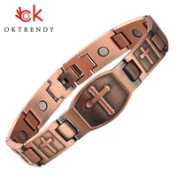 oktrendy cross pattern magnetic bracelet for men christian fashion vintage copper charm bracelet jesus christ new wristband