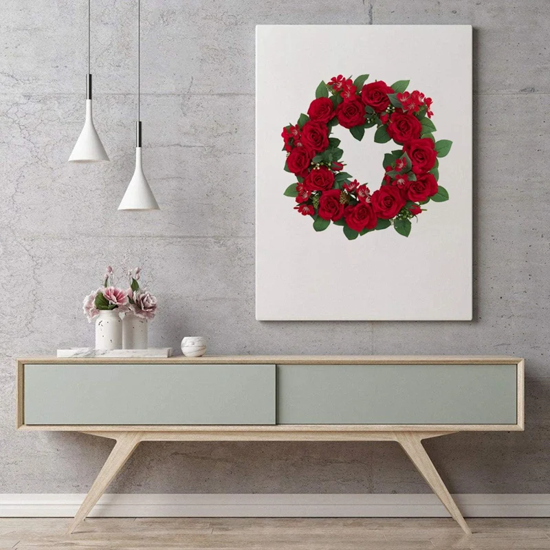 

Artificial Rose Flowers Wreath Spring Summer Wreath for Front Door Farmhouse Window Wall Wedding Party Home Decor