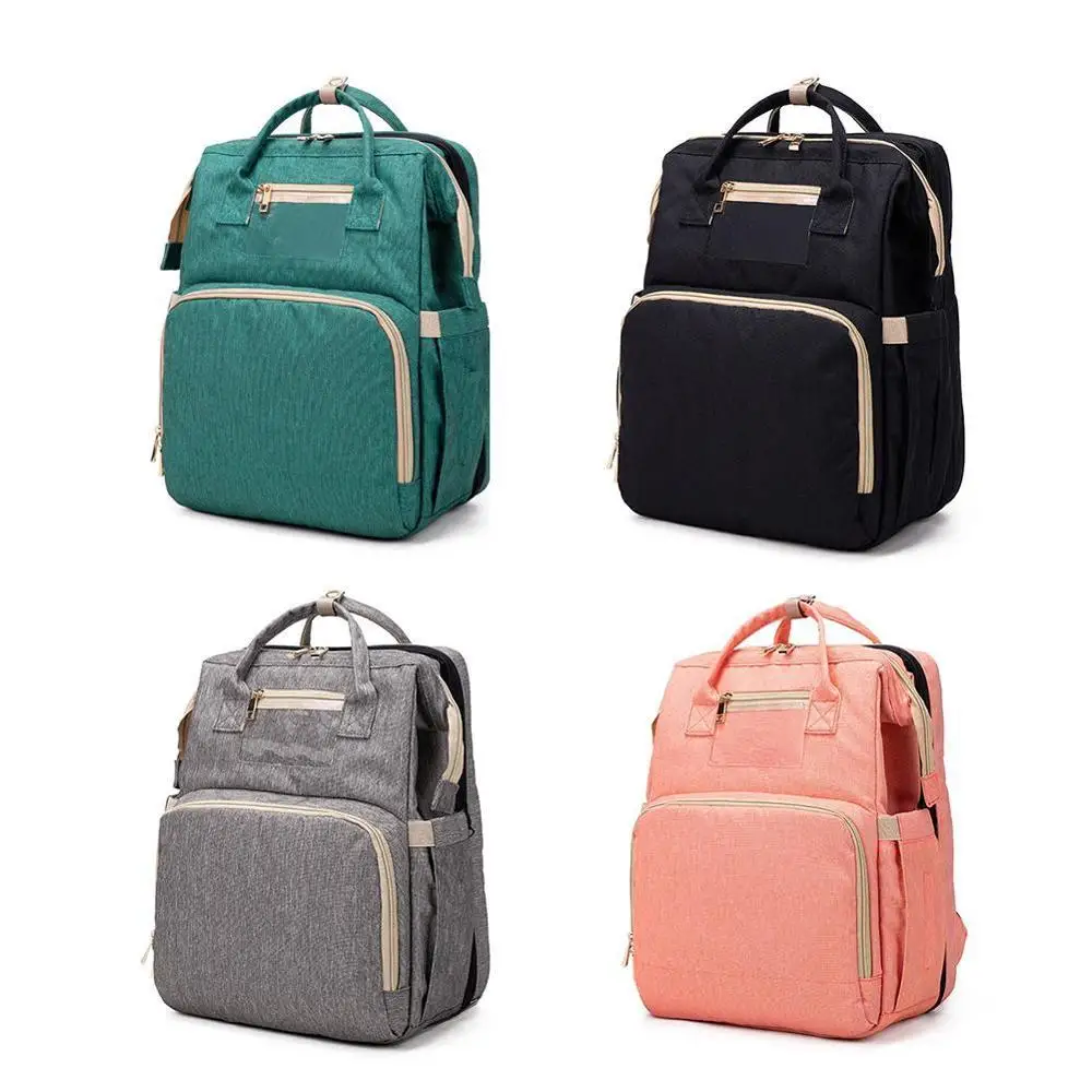 

2in1 Multifunctional Diaper Bag Backpack Travel Portable Large Capacity Shoulder Mommy Folding Crib Bags Waterproof Stylish Pack