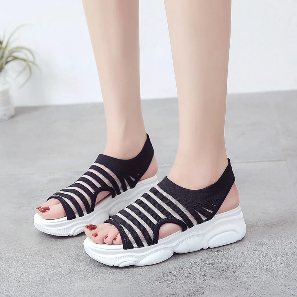 SAGACE6/женские босоножки Модные дышащие на танкетке Цвет черный белый Удобные